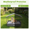Wicker dog house with canopy in gray, offering weatherproof protection for small to medium pets in outdoor settings.