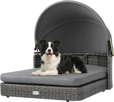 Costway Wicker Dog House Adjustable Canopy 2 Cushions Small Medium Dogs 30831037 New