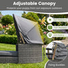 Wicker dog house with adjustable canopy and detachable cushions, designed for small to medium dogs, offers sun protection.