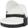 Wicker dog house featuring a fold-flat design and soft cushion, ideal for easy transport and space-saving storage.