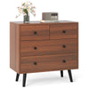 Wide wooden dresser in walnut finish with 4 drawers, perfect for bedroom or living room storage and decoration.