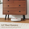 Wide wooden dresser with 4 drawers in walnut finish, featuring 6.5" floor clearance for easy cleaning and access.