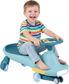 Blue wiggle car for kids features LED flashing wheels, a stable structure, and a lightweight design for indoor and outdoor play.