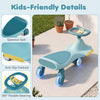 Wiggle car for kids in blue features LED flashing wheels, spacious seat, and anti-slip footrest for safe indoor and outdoor play.
