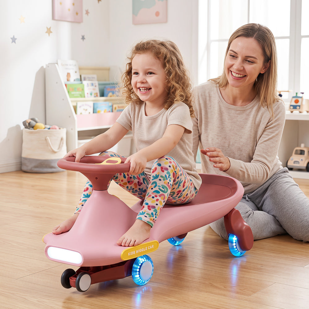 Wiggle Car for Kids with LED Flashing Wheels for Indoor Outdoor Play-Pink - Gallery View 1 of 10