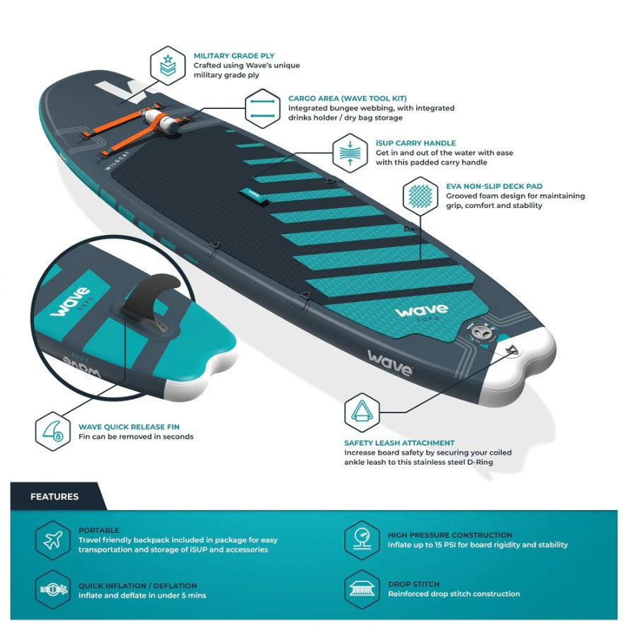 Wave Wildcat 8'6" Inflatable Paddle Board Compact iSUP for Surf and Youth Riders New