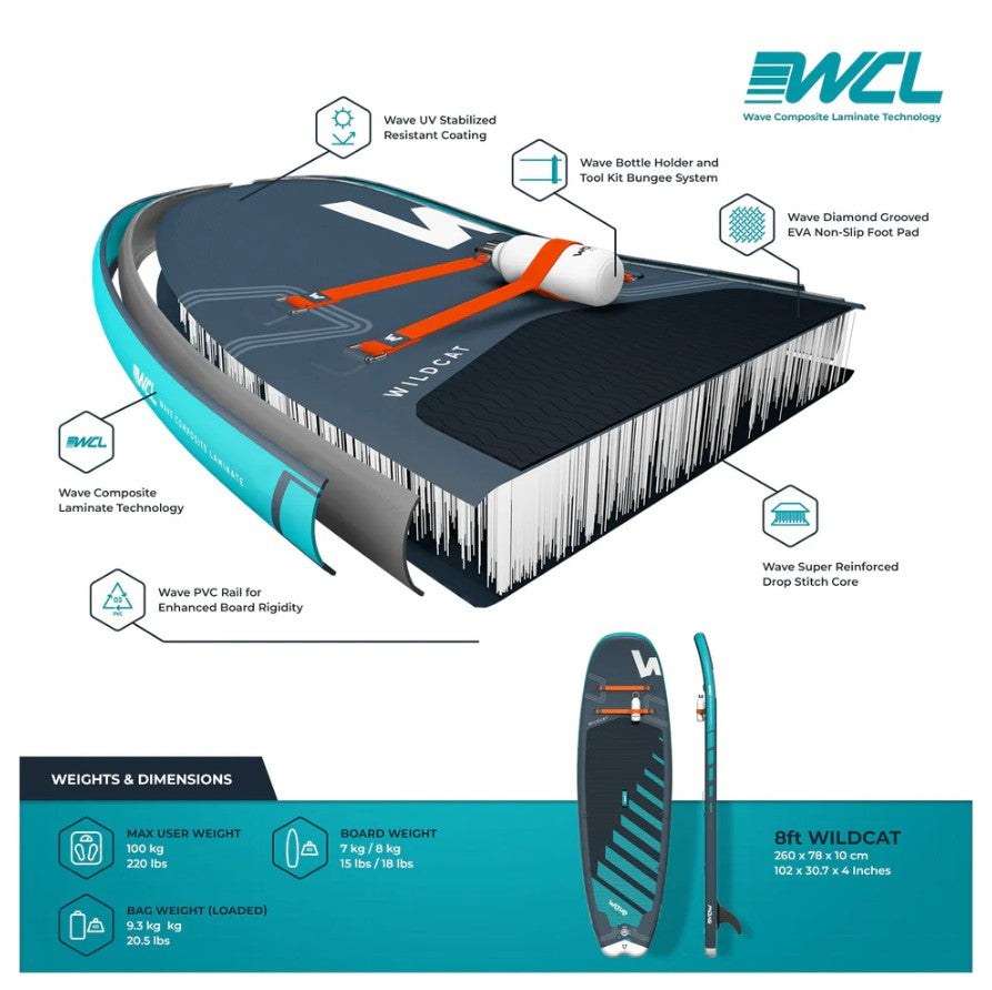 Wave Wildcat 8'6" Inflatable Paddle Board Compact iSUP for Surf and Youth Riders New