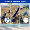 Detail of the aluminum poles and sand anchors for the Wind Powered Beach Tent, ensuring stability and reliability.