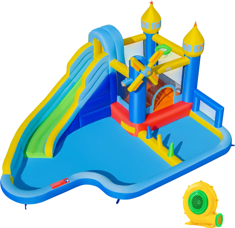 Windmill-themed Inflatable Water Slide Park with Jumping Area and Blower