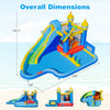 Windmill-themed inflatable water slide park with dimensions, featuring a slide, jumping area, and climbing wall for.