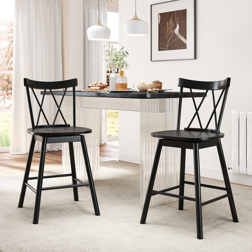 Set of 2 Windsor Bar Stool with Ergonomic Backrest and Footrests-24 inches - Gallery View 1 of 8