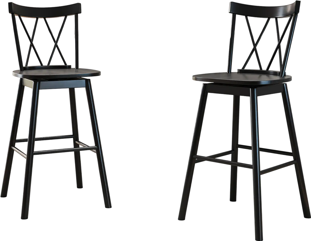 Set of 2 Windsor bar stools with ergonomic backrests, 29-inch height, perfect for kitchen or dining room use.