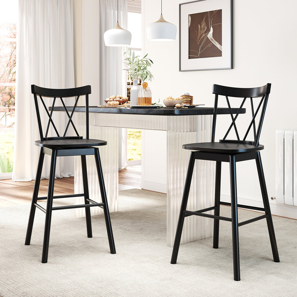 Set of 2 Windsor Bar Stool with Ergonomic Backrest and Footrests-29 inches - Gallery View 1 of 8