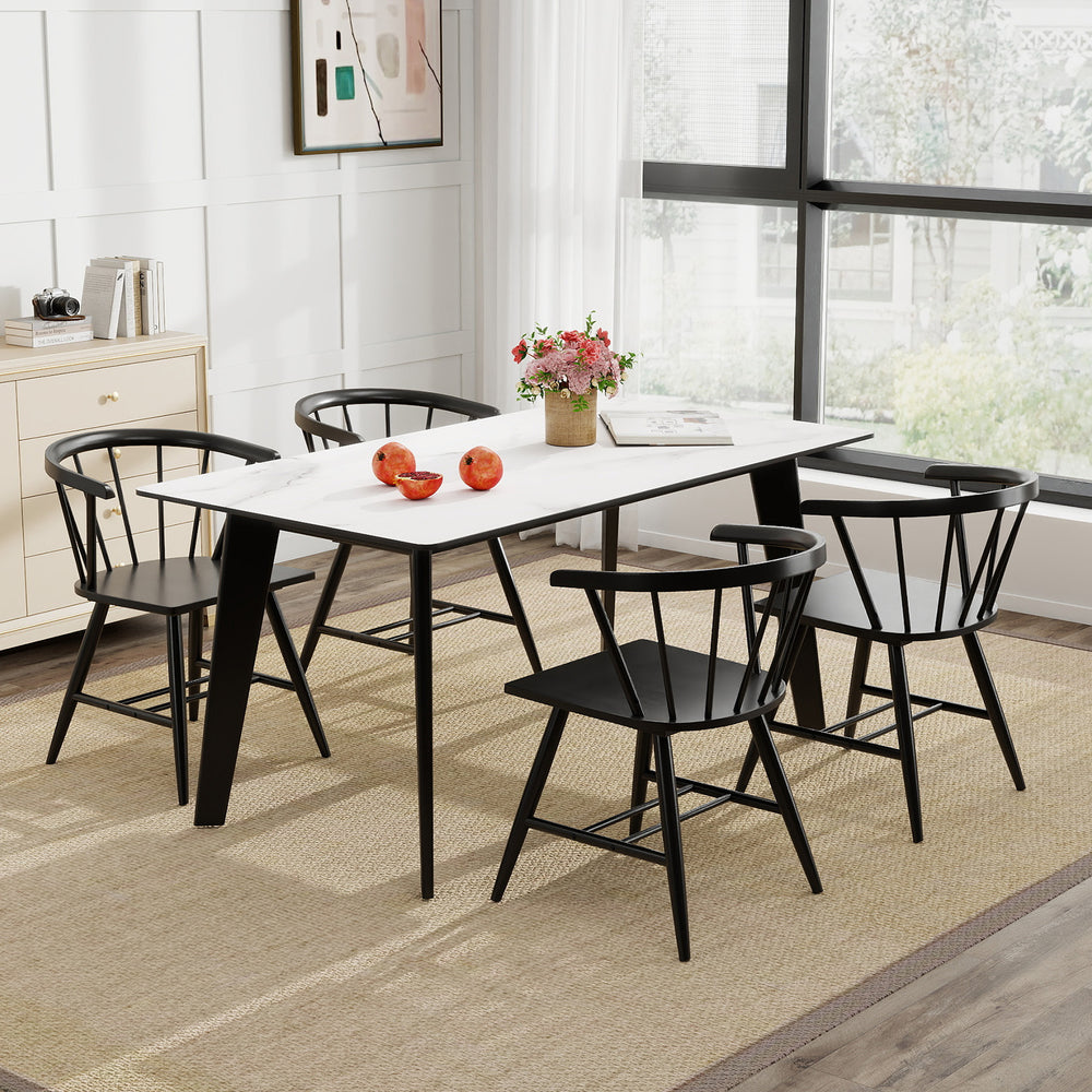 Windsor dining chair set of 2 in black, featuring ergonomic design and sturdy rubber wood for kitchen or dining room.
