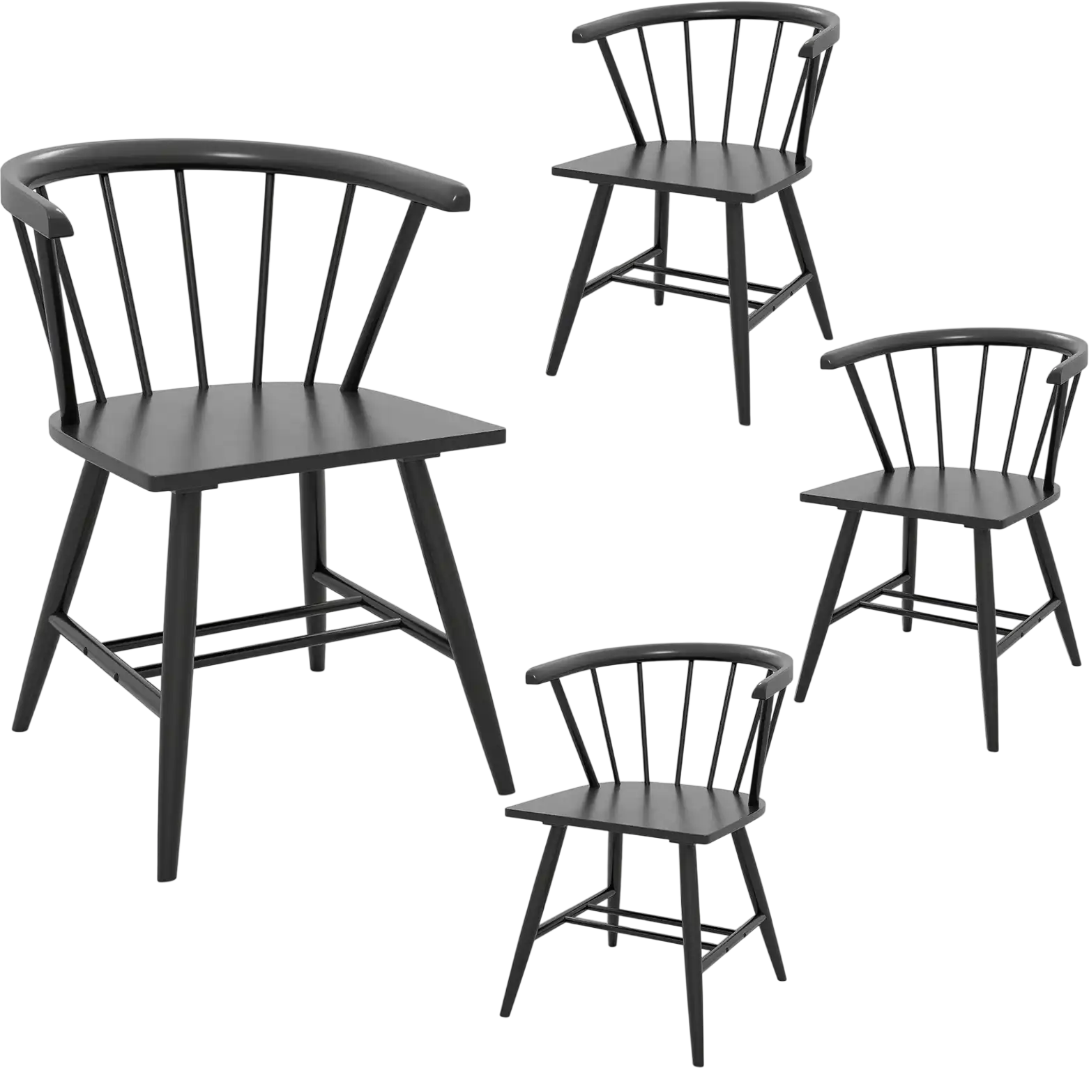 Costway Windsor Mid-Century Modern Black Dining Chair Set of 4 86495754 New