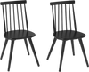 Set of 2 Windsor dining chairs in black with ergonomic spindle back, made from solid rubber wood for versatile seating.