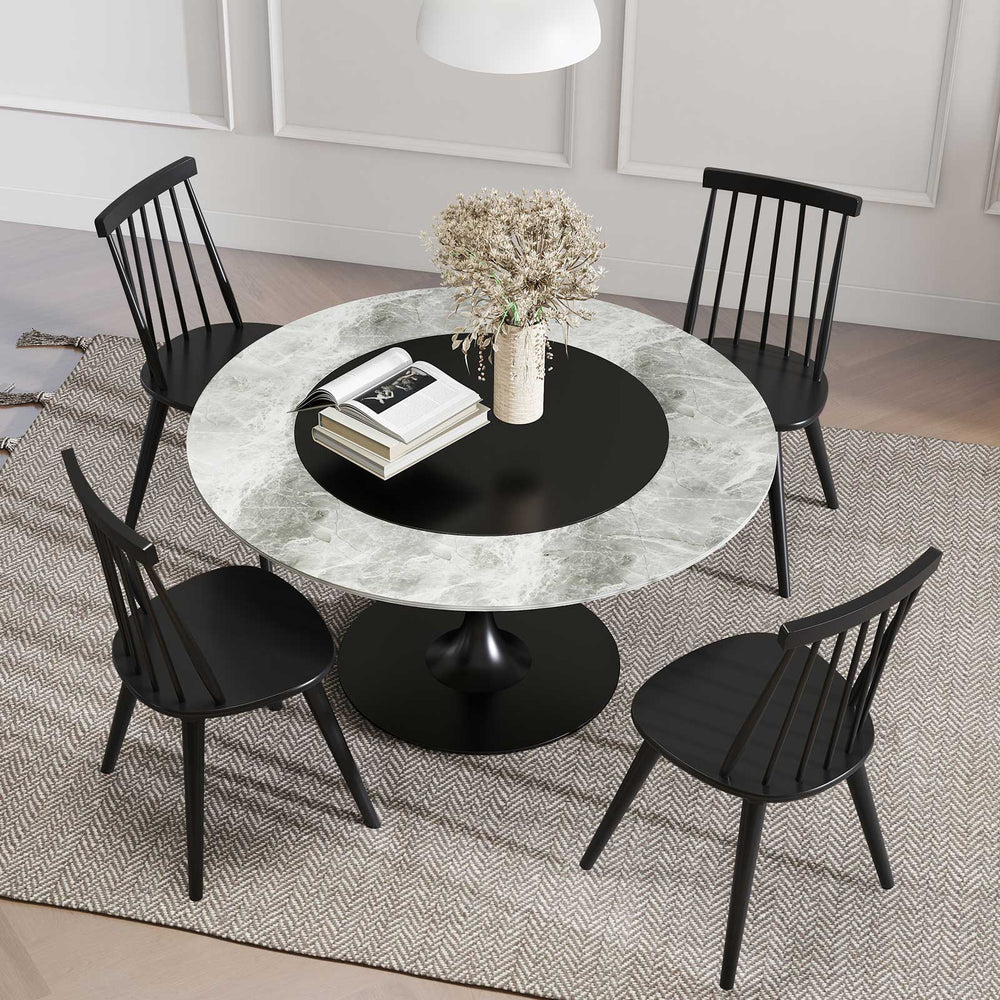 Windsor dining chair set of 2 in black with ergonomic backrest, perfect for dining rooms and cafes.