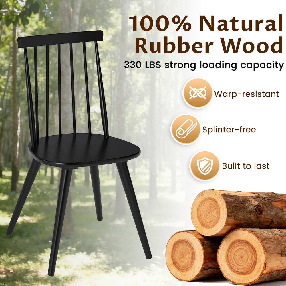 Windsor dining chair in black with ergonomic backrest, made from 100% natural rubber wood, ideal for dining rooms and.