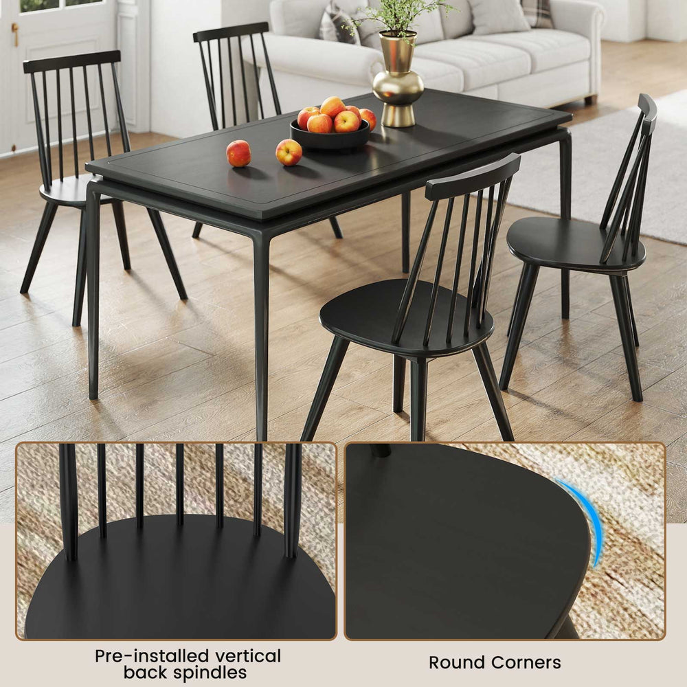Windsor dining chair set in black with ergonomic spindles, perfect for dining rooms and cafes.