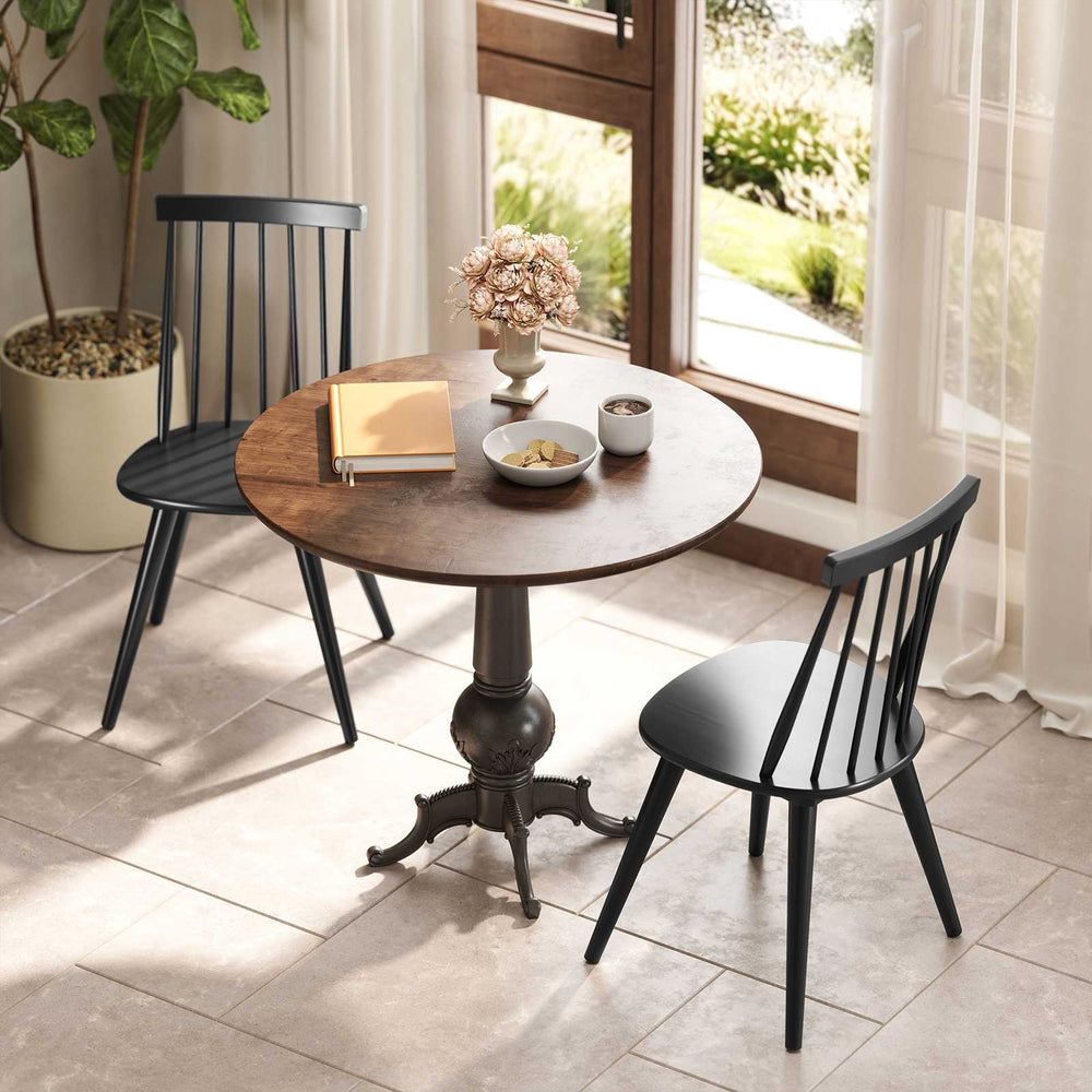 Windsor dining chair set in black with ergonomic backrest, perfect for dining rooms and cafes.