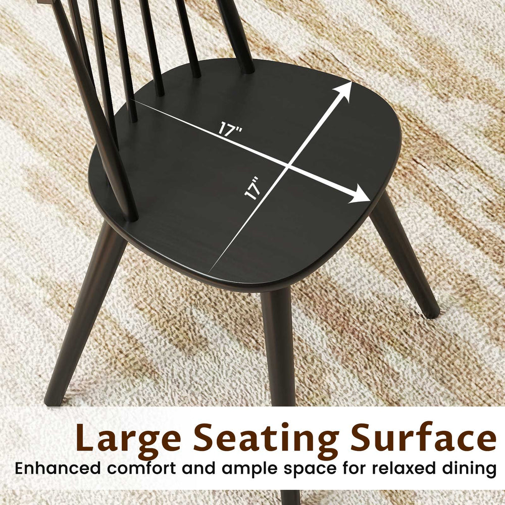 Windsor dining chair with large seating surface, solid rubber wood frame in black, ideal for dining rooms and cafes.