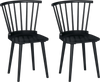 Set of 2 black Windsor dining chairs with spindle back design, sturdy rubber wood, ideal for dining or living spaces.