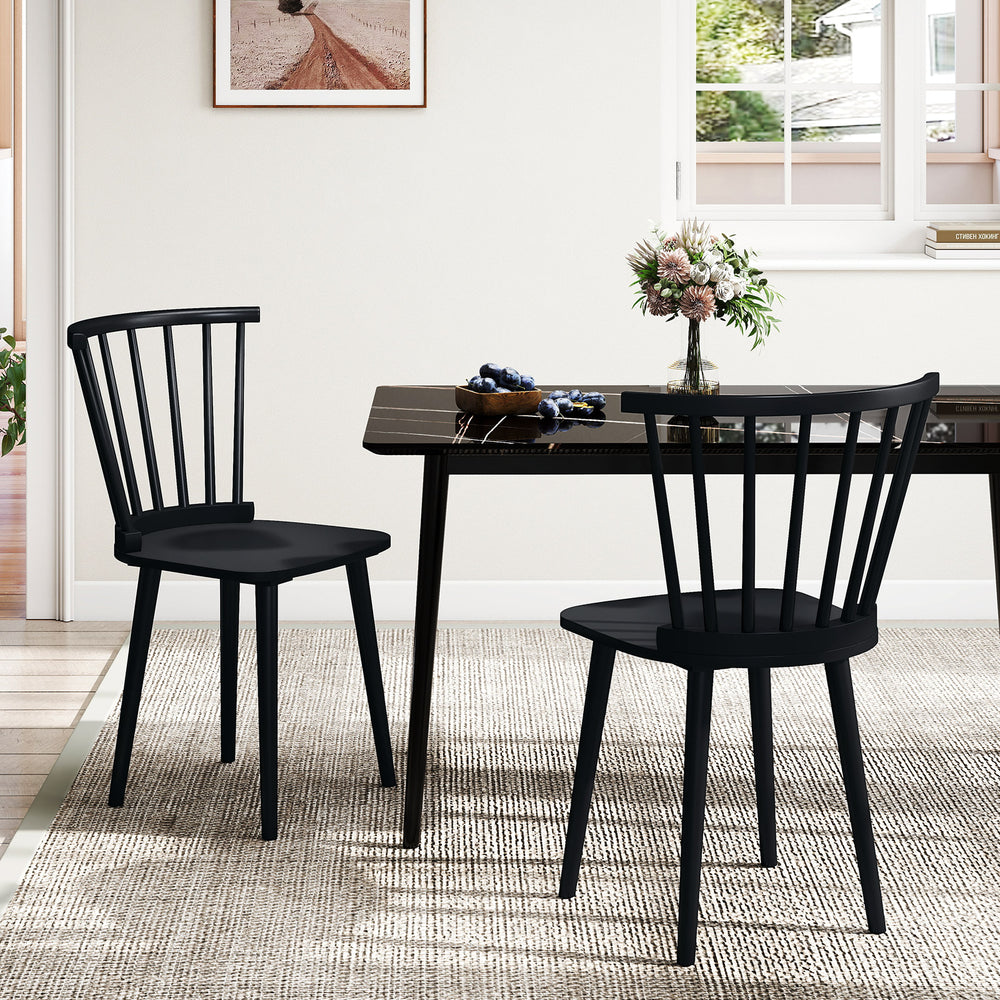 Windsor dining chairs set of 2 in black with spindle back design, perfect for dining room or kitchen use.
