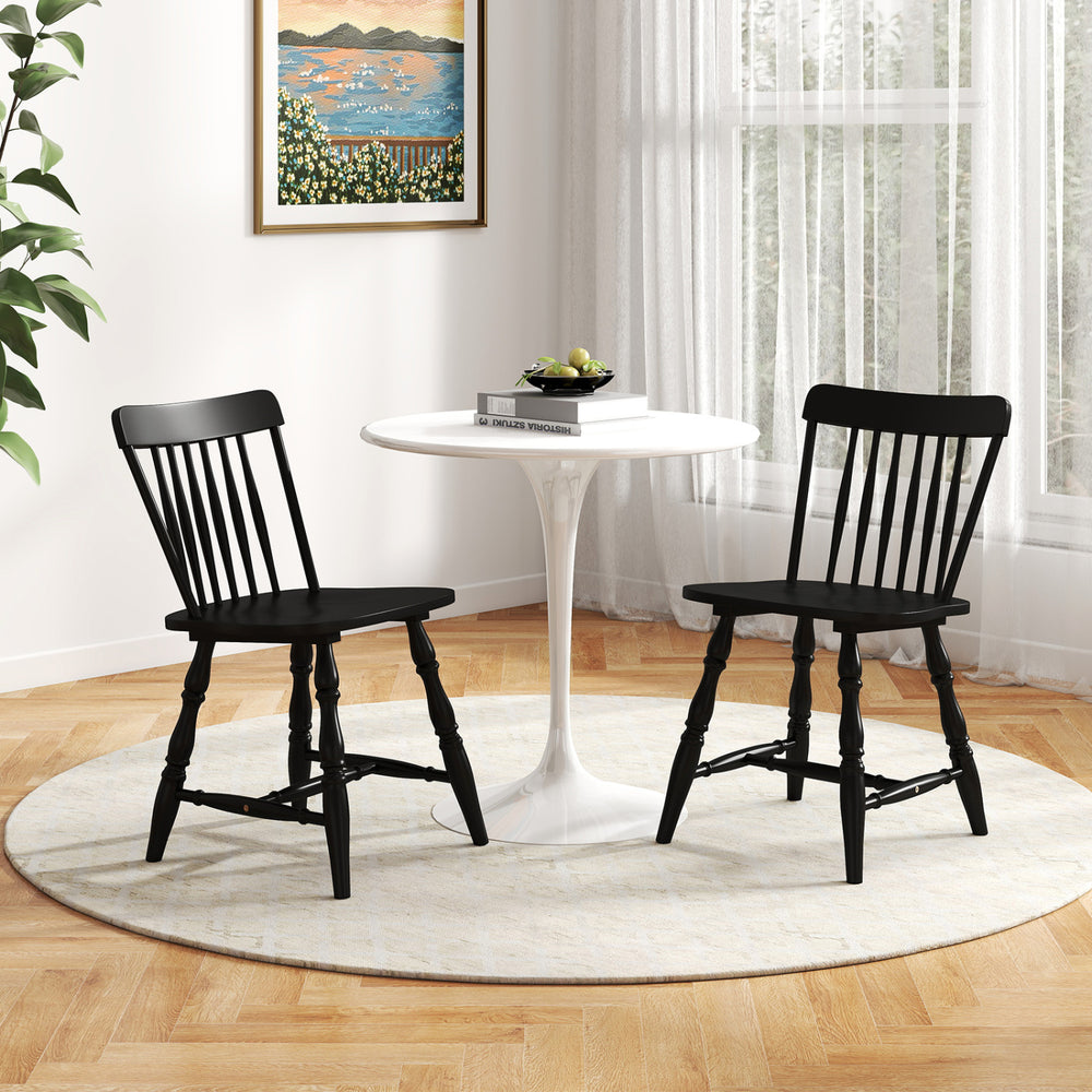 Windsor Dining Chairs Set of 2 with Curved Spindle Back-Black - Gallery View 1 of 9