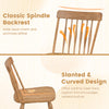 Curved spindle backrest of Windsor dining chair set, showcasing natural rubber wood design for comfort and airflow.