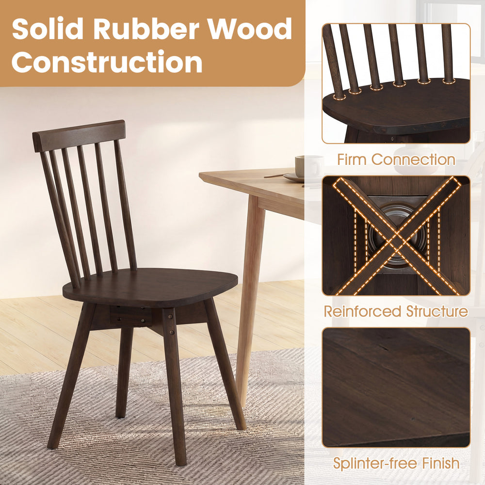 Windsor dining chair with solid rubber wood construction, swivel seat, and reinforced structure for stable seating.
