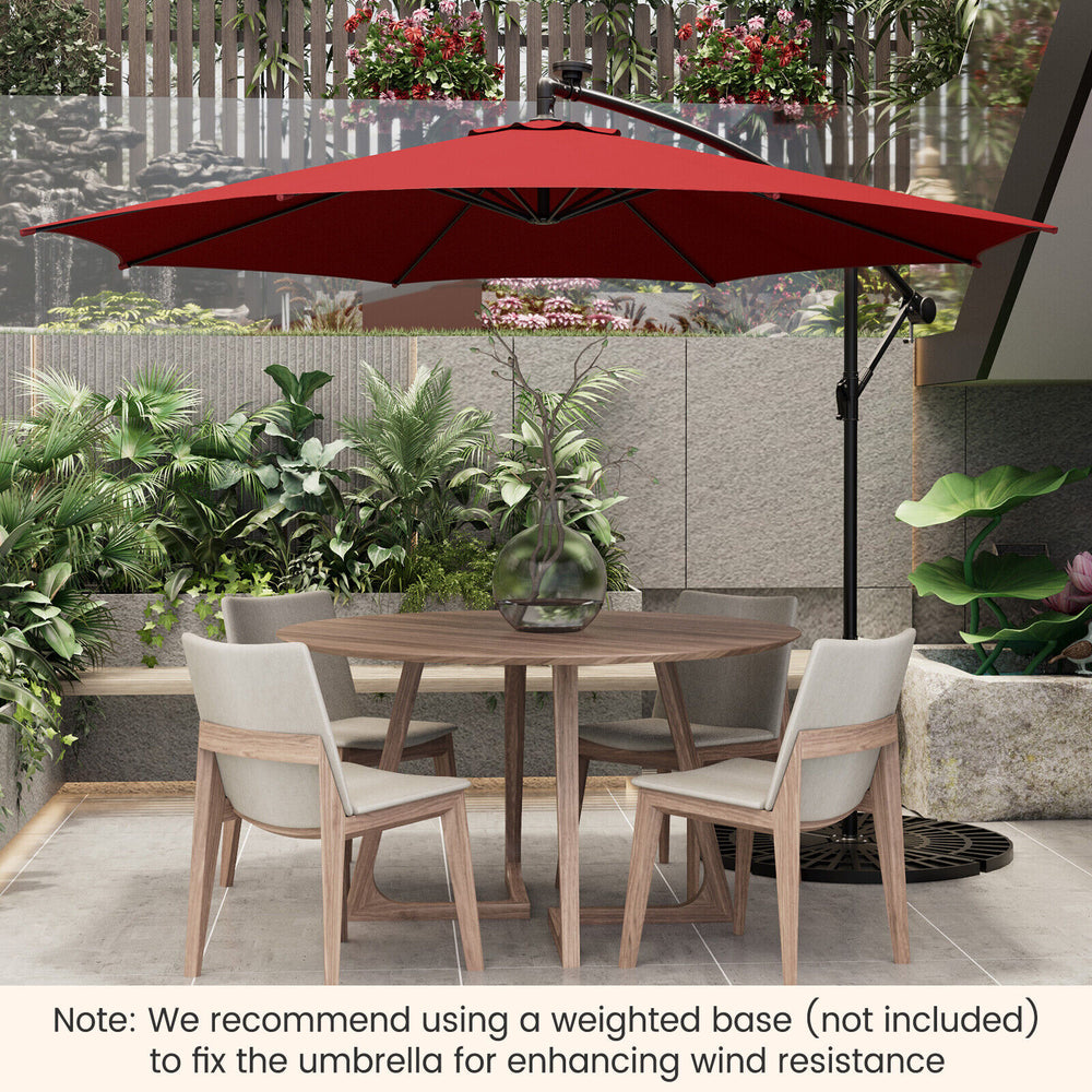 10 Feet Patio Offset Umbrella with 112 Solar-Powered LED Lights-Beige-Wine - Gallery View 1 of 9