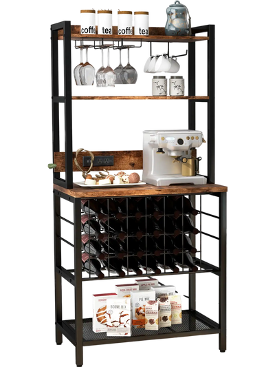 Costway Wine Bar Cabinet Rack 4-Tier Storage Shelves Glass Holders 31547692 New