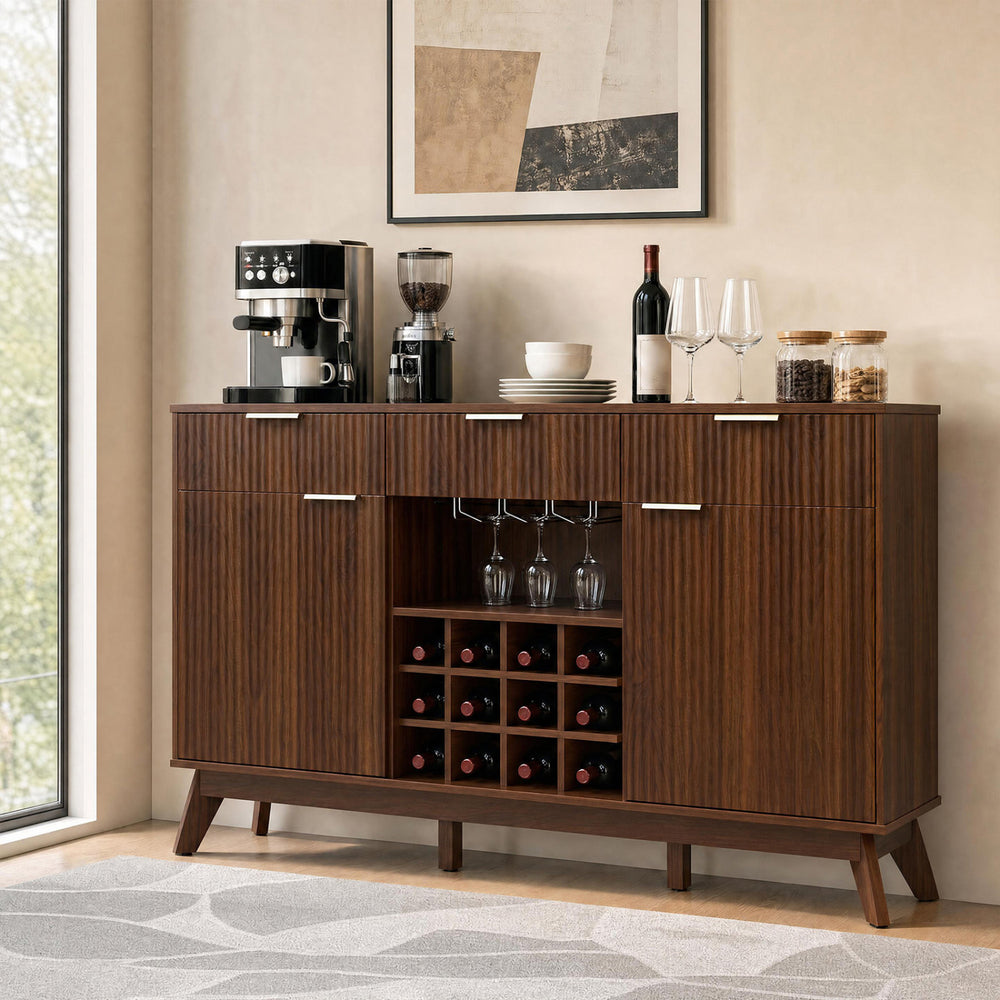 Wine Bar Cabinet with Adjustable Shelves and 2 Doors 3 Glass Holders for Kitchen-Brown - Gallery View 1 of 11