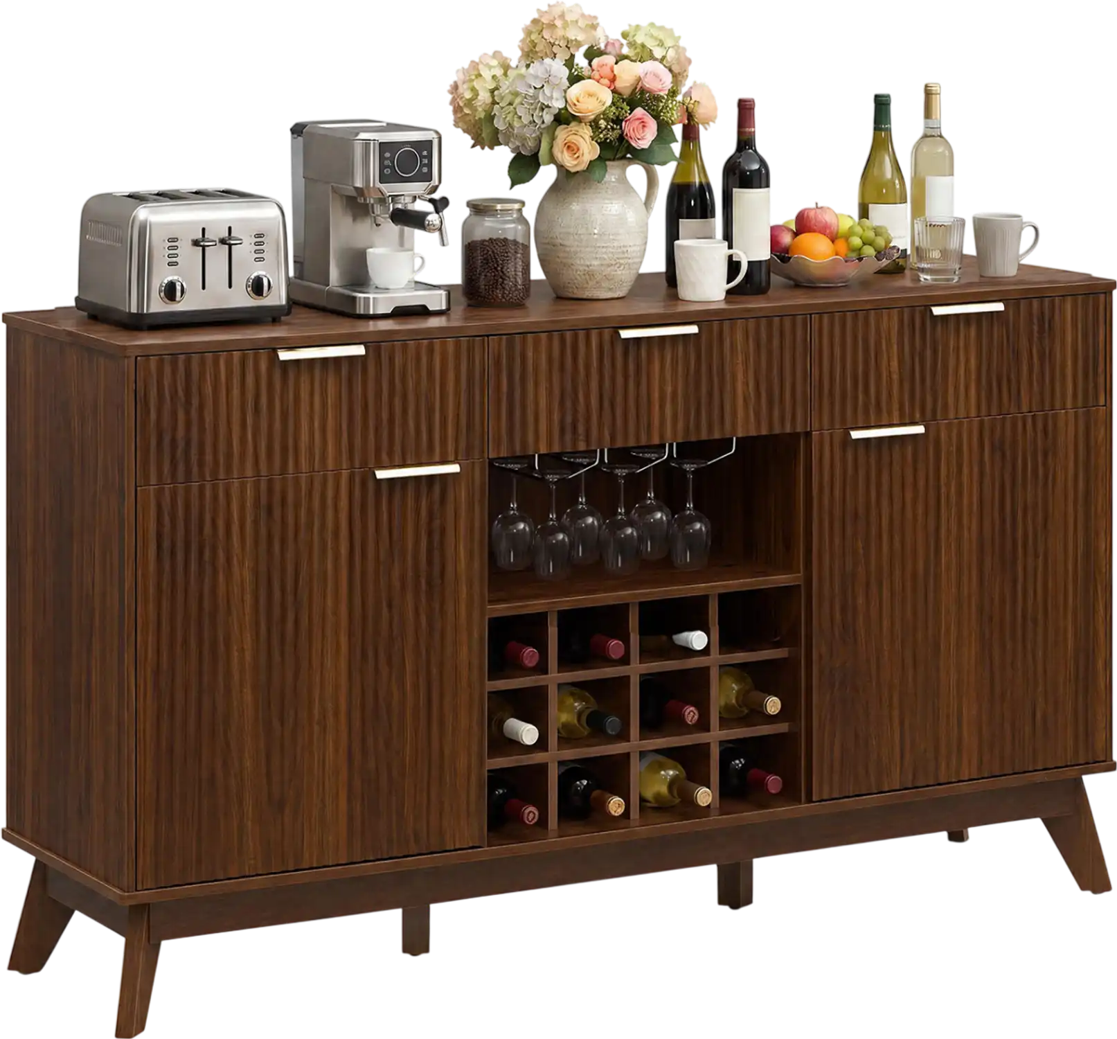 Costway Wine Bar Cabinet Sideboard Buffet Adjustable Shelves 2 Doors Glass Holders 37931031 New