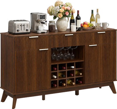 Costway Wine Bar Cabinet Sideboard Buffet Adjustable Shelves 2 Doors Glass Holders 37931031 New
