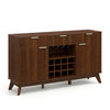 Wine bar cabinet in brown with adjustable shelves, 3 drawers, and 2 doors, ideal for kitchen or dining room storage.