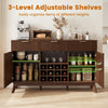 Wine bar cabinet with adjustable shelves, 2 doors, and 3 glass holders for versatile kitchen organization and style.