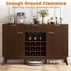 Wine bar cabinet in brown featuring adjustable shelves, 12-slot wine rack, and 4.5" ground clearance for easy cleaning.