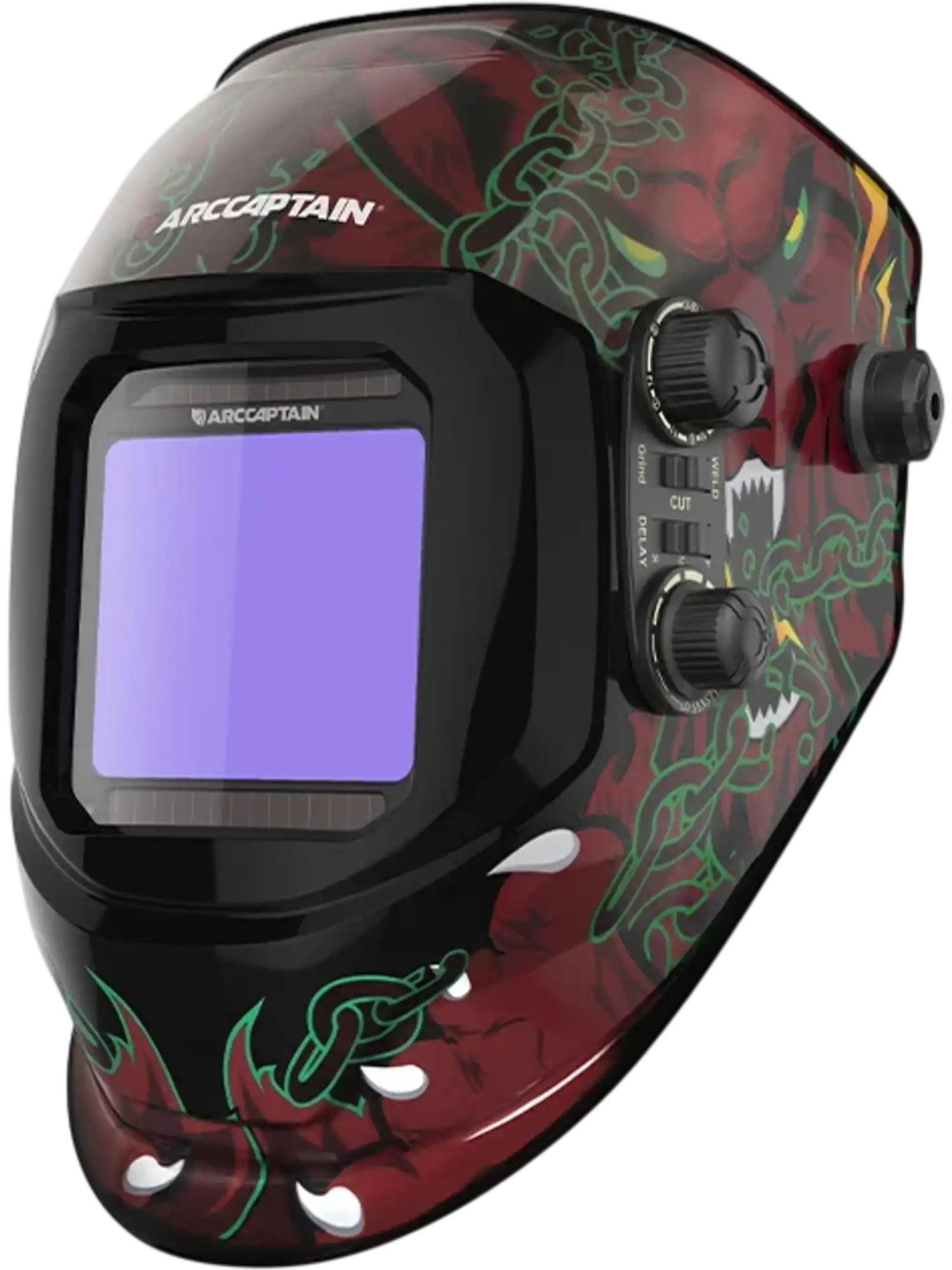 Arccaptain VisionMax X200 Welding Helmet Large View Auto-Darkening Wolf Design New