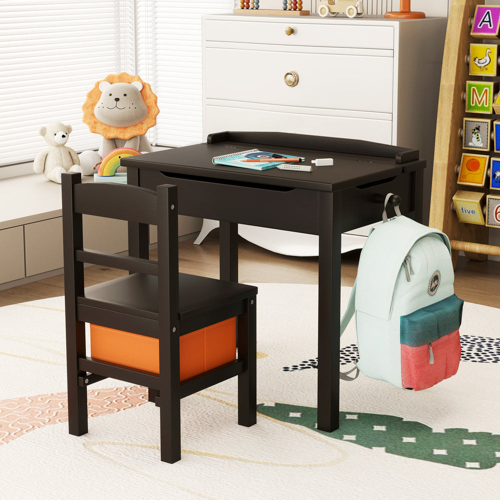Wood Activity Kids Table and Chair Set with Storage Space-Dark Brown - Gallery View 1 of 10
