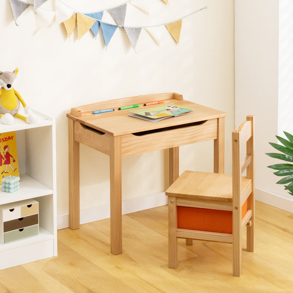 Wood Activity Kids Table and Chair Set with Storage Space-Natrual - Gallery View 1 of 10