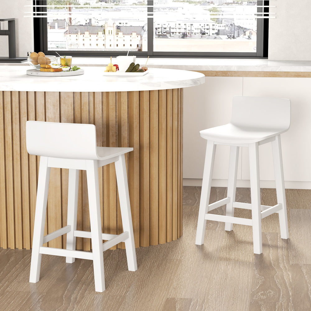 Wood Bar Stools Set of 2 with Solid Back and Seat-White - Gallery View 1 of 10