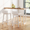 White bar stools set of 2 with solid back and seat, featuring acacia wood legs, ideal for kitchen or dining areas.