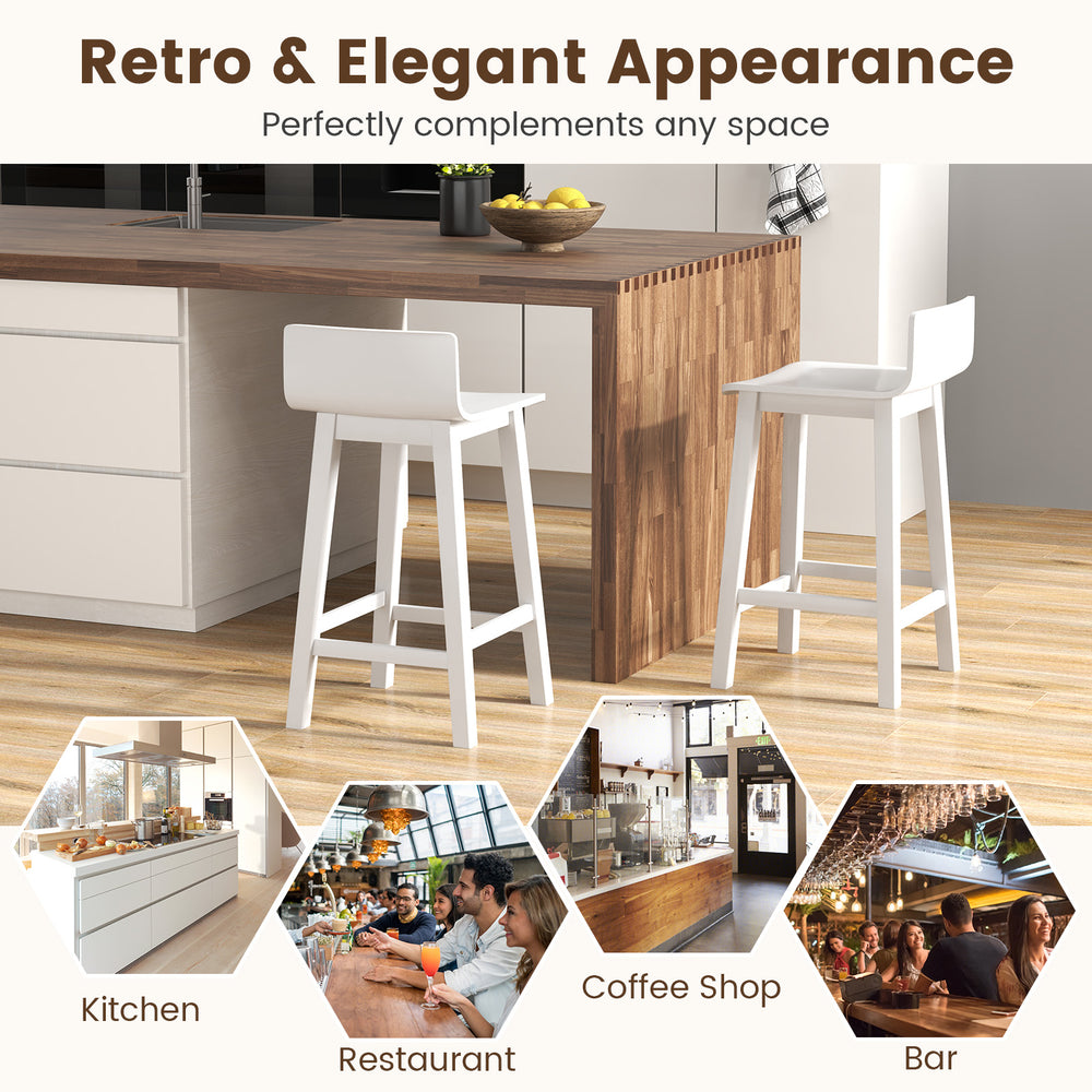 White wood bar stools set of 2 with solid back and seat, ideal for kitchen or restaurant use, featuring ergonomic.