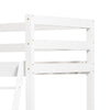 Close-up of the white twin over twin bunk bed frame highlighting sturdy pine wood construction and integrated ladder.