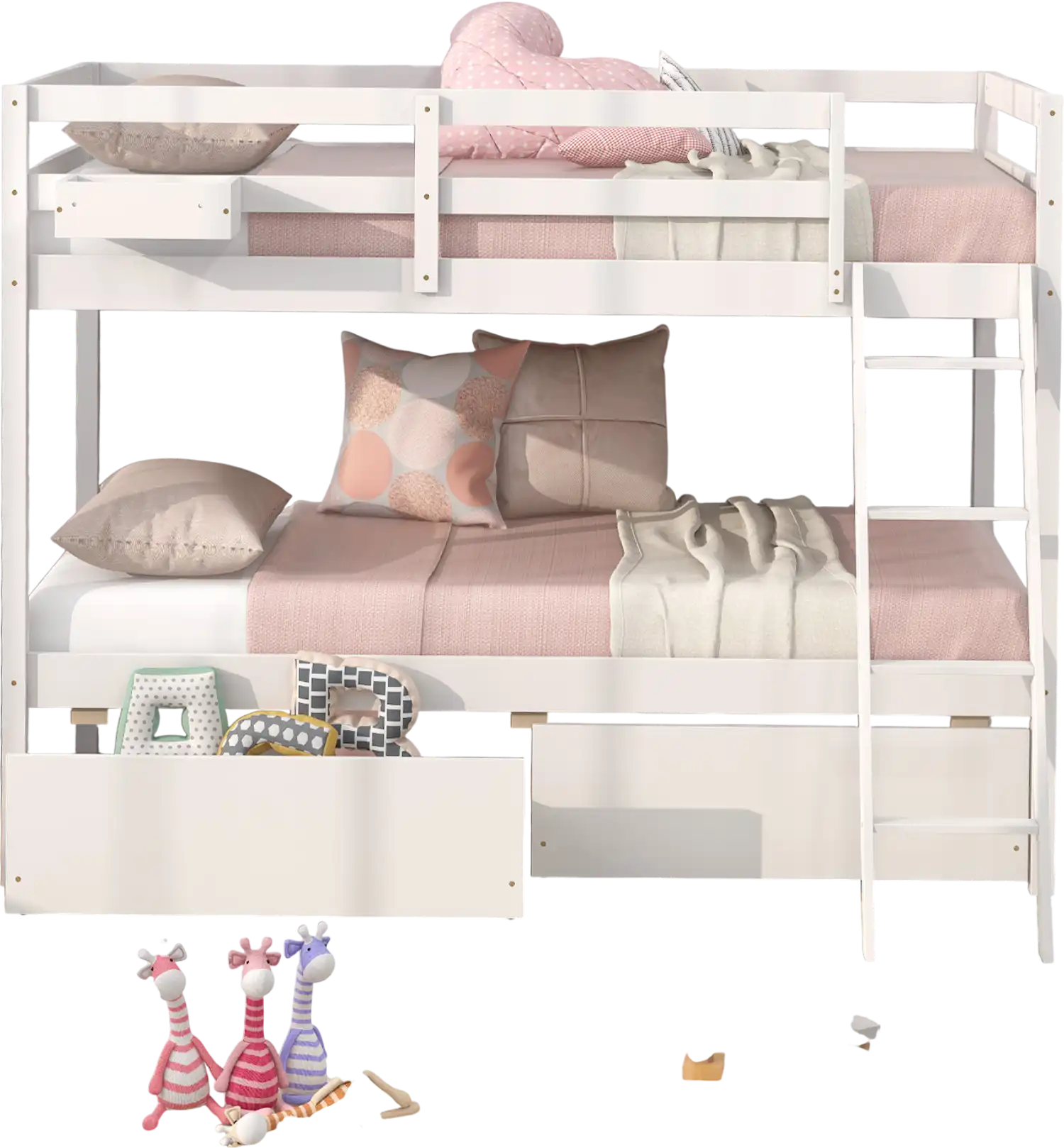 Costway Twin Over Twin Wood Bunk Bed Frame w/ 2 Storage Drawers Ladder White 38194257 New