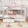 Twin Over Twin Bunk Bed Wood Bed Frame with 2 Storage Drawers and Ladder-White - Gallery View 1 of 13