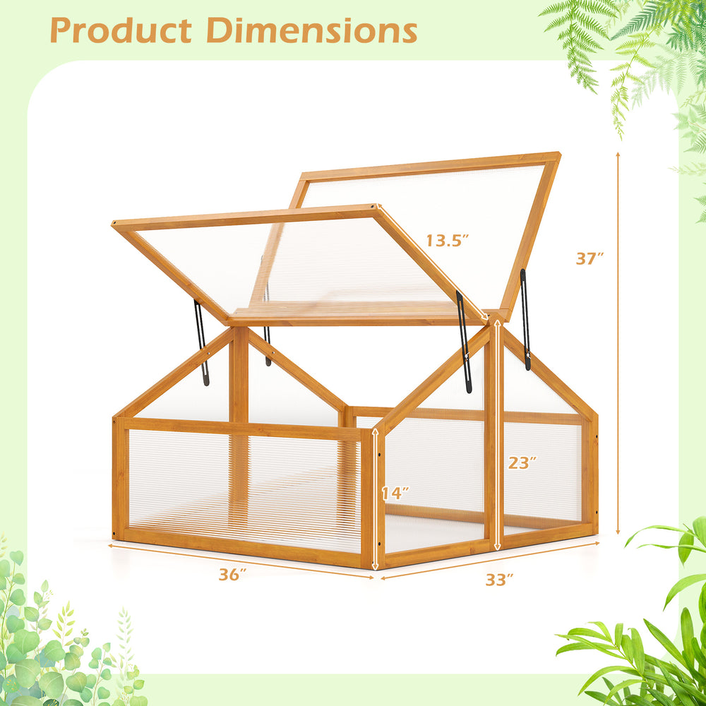 Wood cold frame greenhouse with transparent openable roof, dimensions 36"x33"x37", ideal for plant protection and.