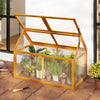 Wood cold frame greenhouse with adjustable roof, solid fir wood frame, and transparent panels for plant protection.