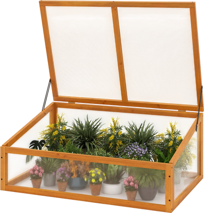 Costway Wood Cold Frame Greenhouse Raised Planter Bed Transparent Flip-Top Roof 96856238 New